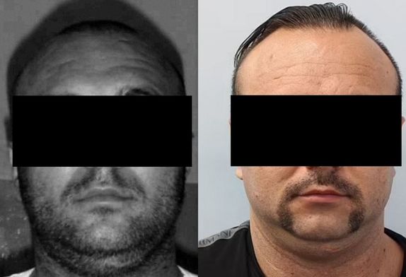 Kolaż zdjęć na których widać zatrzymanego 38-latka poszukiwanego ENĄ i czerwoną notą INTERPOLU