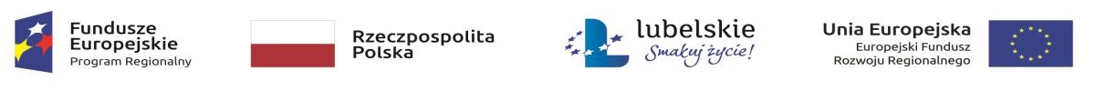 logo funduszy europejskich, flaga Polski, logo województwa lubelskiego oraz flaga unii europejskiej