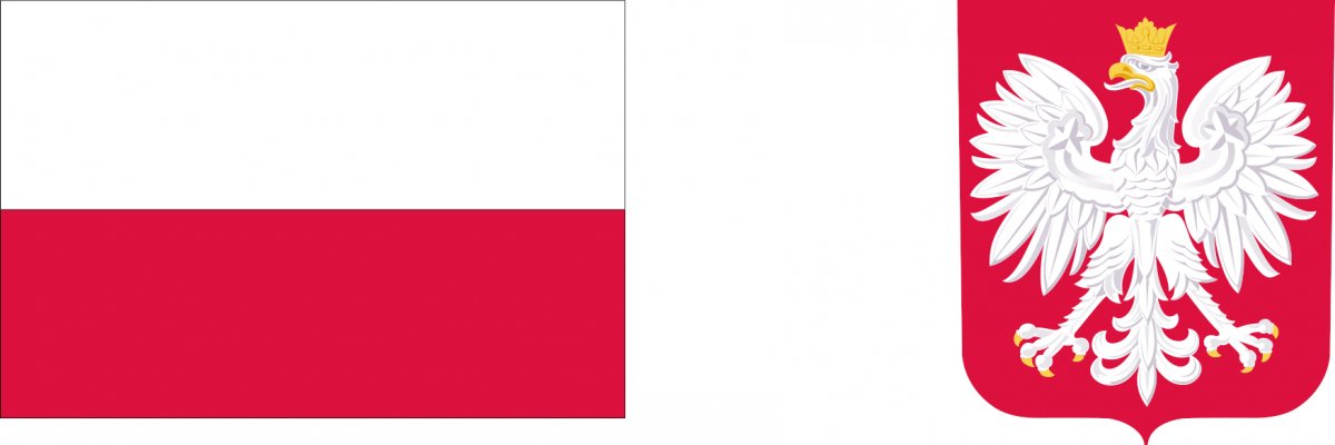 Flaga RP oraz godło Polski.