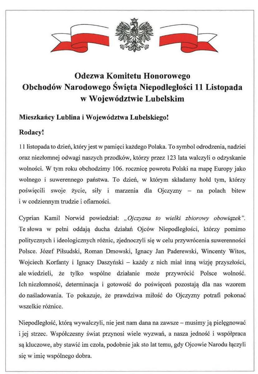 Odezwa Komitetu Honorowego