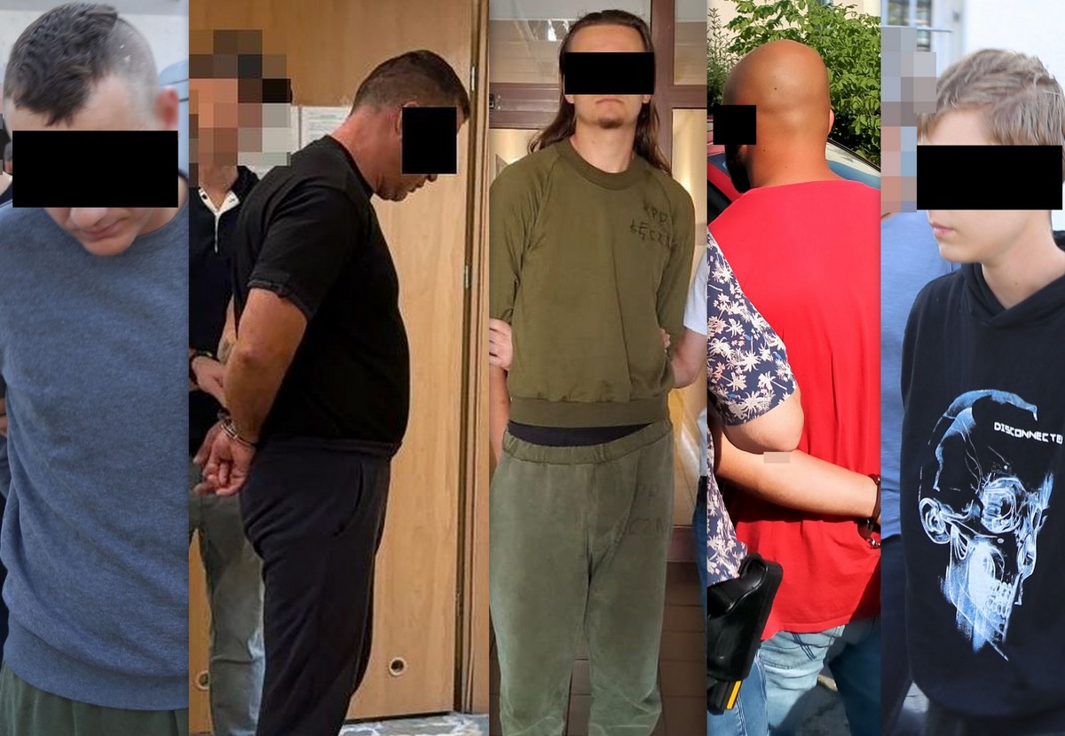 kolaż zdjęć przedstawiający zatrzymanych mężczyzn