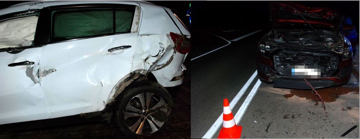 kolaż zdjęć z rozbitymi autami