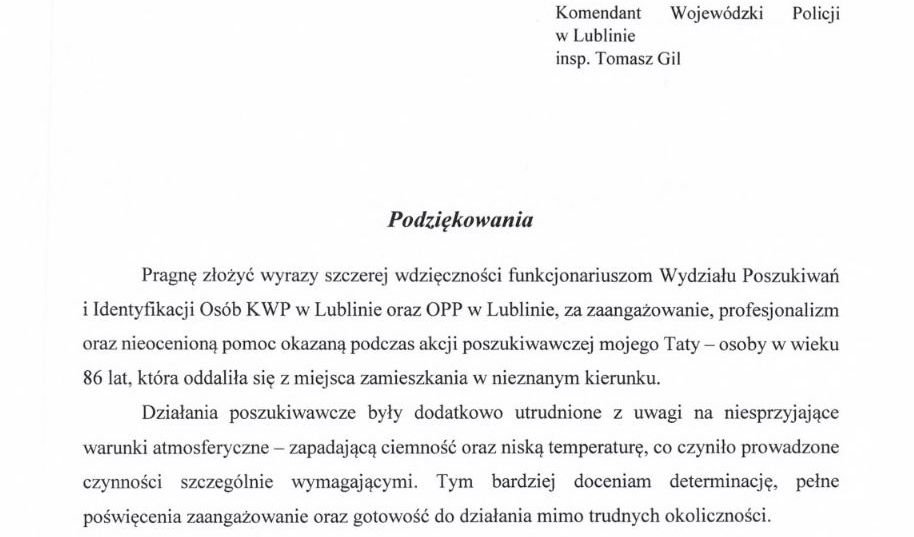 podziękowania dla policjantów