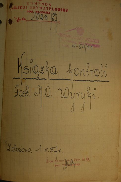 Książka kontroli Posterunku MO Wyryki z 1957 roku