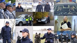 Kolaż zdjęć na którym są przedstawione kobiety pracujące w lubelskiej policji.