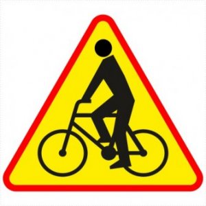 fot. znak ostrzegawczy: Uwaga rowerzyści