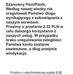 przykład fałszywej wiadomosci