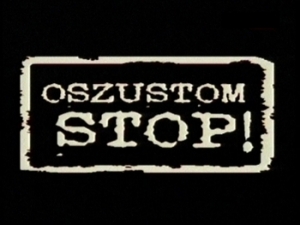 czarny plakat akcji Oszustom Stop