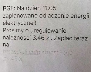 treść smsa od oszustów