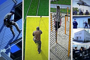 Kolaż zdjęć przedstawiający nowy ośrodek szkoleniowy dla lubelskich policjantów.