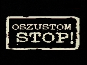 plakat na czarnym tle - oszustom stop