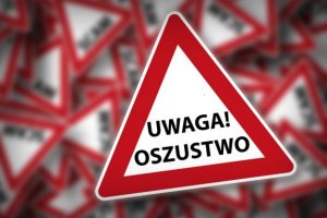 trójkąt a na nim napis uwaga oszustwo