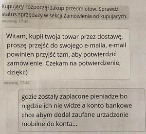 zdjęcie wiadomości wysłanej przez oszustów