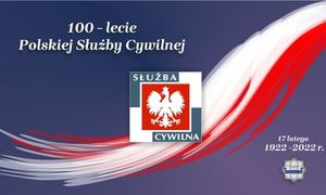 plakat informujący o 100 leciu Służby Cywilnej z polskim godłem