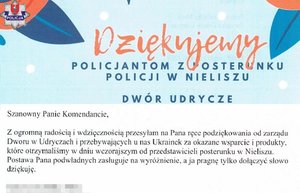 podziękowanie dla policjantów od Dworu Udrycze