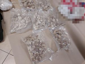 Zabezpieczone narkotyki zapakowane w folię.