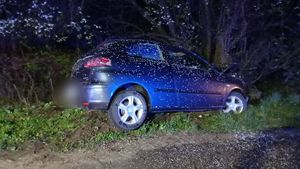 zdjęcie przedstawia samochód marki Seat który uderzył w drzewo wczoraj w Kozłowce