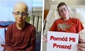 dwa zdjęcia chorego Patryka w szpitalu