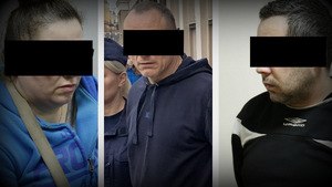 Kolaż zdjęć na którym widać zatrzymane osoby przez policję.