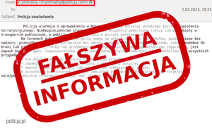 grafika - napis czerwoną czcionką Fałszywa Informacja