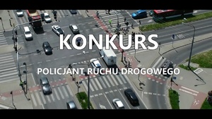 Jedno z skrzyżowań w Lublinie z napisem konkurs Policjant Ruchu Drogowego.