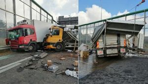zderzenie ciężarówek na ekspresówce