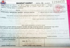 wypełniony mandat karny