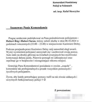 podziękowanie dla policjantów