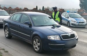 policjant sprawdza stan trzeźwości kierującego pojazdem