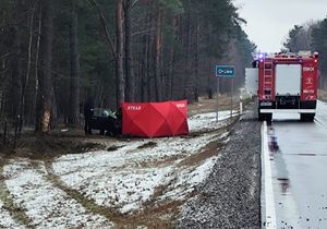 śmiertelny wypadek na drodze. Parawan i pojazd strażaków