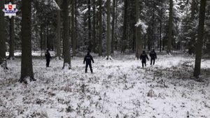 policjanci idący przez las