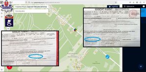 kolaż zdjęć dwa blankiety mandatów karnych na tle krajowej mapy zagrożeń bezpieczeństwa