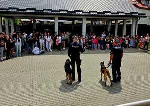przewodnicy z psami służbowymi podczas pokazu dla dzieci