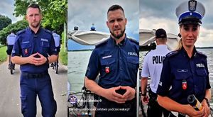 kolaż trzech zdjęć. Dwóch policjantów i policjantka opowiadają o bezpiecznych wakacjach