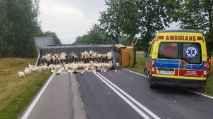 przewrócona ciężarówka w Mostach