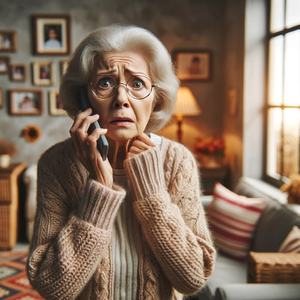 zdjęcie seniorki z telefonem przy uchu