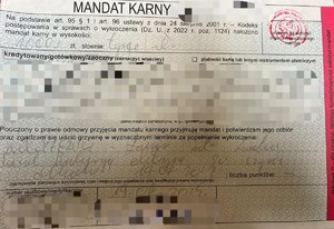 mandat karny wypisany dla użytkownika hulajnogi