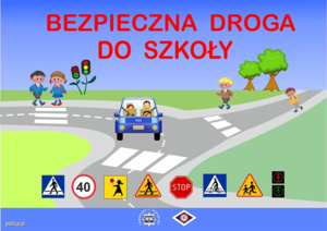 grafika z napisem bezpieczna droga do szkoły