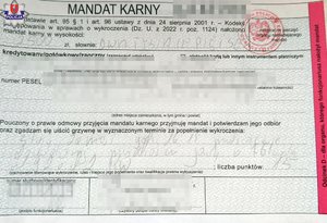 wypełniony blankiet mandatu karnego
