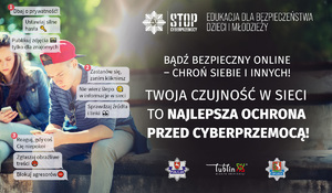 plakat akcji przedstawiający dzieci z telefonem  w ręku