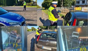 kolaż zdjęć przedstawiający policyjne kontrole drogowe i mierniki prędkości