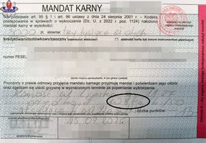 wypełniony blankiet mandatu karnego