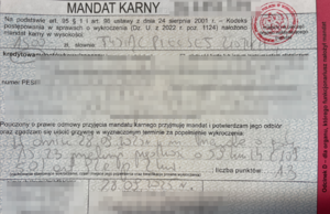 mandat karny za przekroczenie prędkości w wysokości 1500 złotych