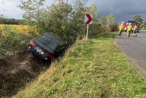 samochód audi w przydrożnym rowie