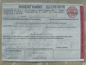 wypełniony blankiet mandatu karnego