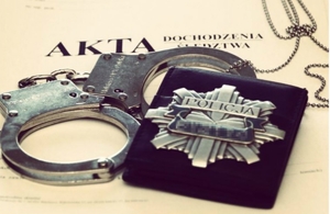 policyjna odznaka na aktach sprawy