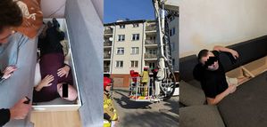 kolaż zdjęć mężczyźni ukrywający się w wersalkach