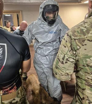 policjant ubrany w kombinezon podczas szkolenia