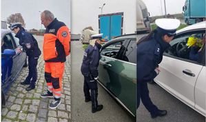 kolaż zdjęć, policjantki rozmawiają z kierowcami samochodów osobowych