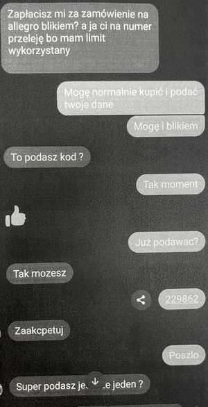 zrzut ekranu z korespondencji sms